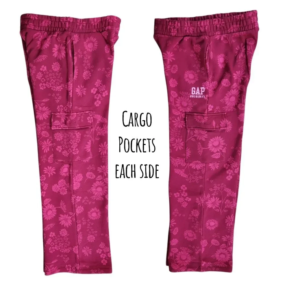GAP Original Youth Red Pink Cozy Fleece Cargo Wide-Leg Sweatpant Size L (14/16)